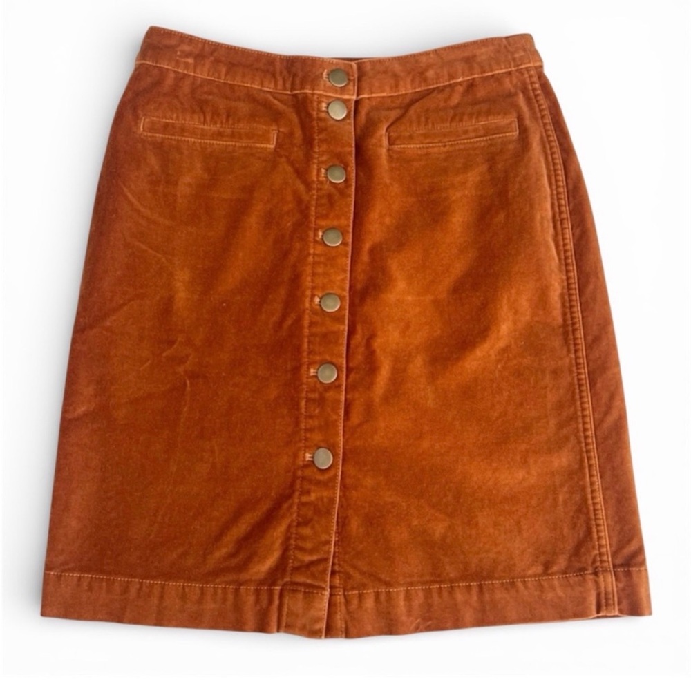 Garnet Hill Suede Skirt 6 Rust Orange Button Front Pencil Fall Boho